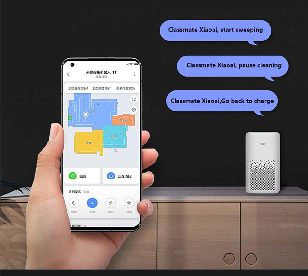 Xiaomi Mijia 1T Robot Vacuum Cleaner Visual Dynamic Navigation 3000pa Suction 3D Obstacle Avoidance 5200mAh Battery 180min Running Time APP Control - Black