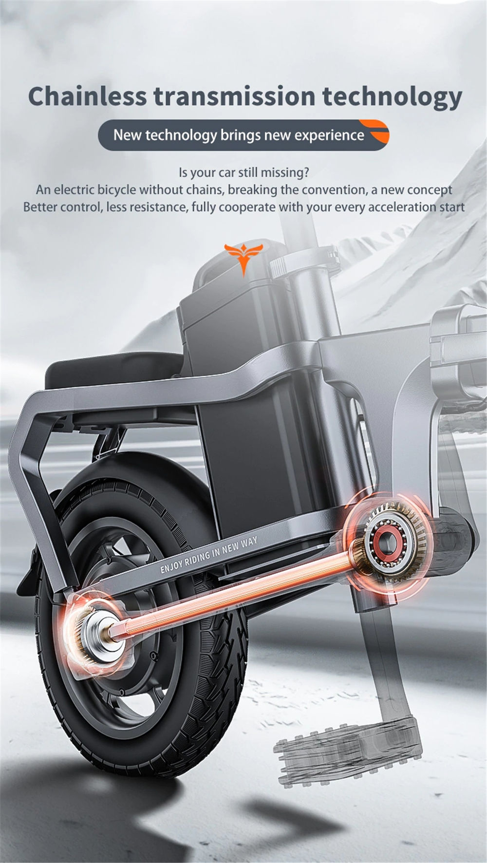 ENGWE X5S Chainless Folding 14 Inch Electric Bike 350W Motor 48V 15Ah Battery High Strength Aluminum Frame Maximum Speed 25 km/h - Grey