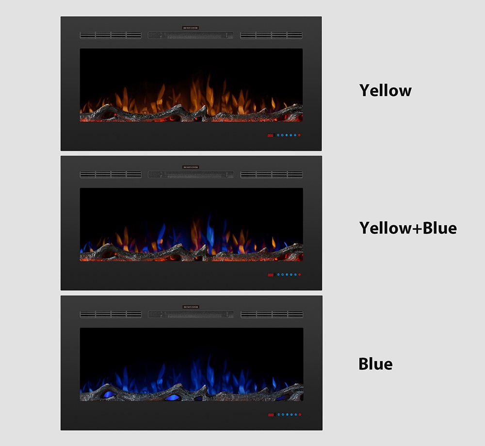 42 inch Wall Mounted Electric Fireplace Light Modulator Two Heating Modes Three Flame Effects Remote Touch Screen Control With Timer For Bedroom Office - Black