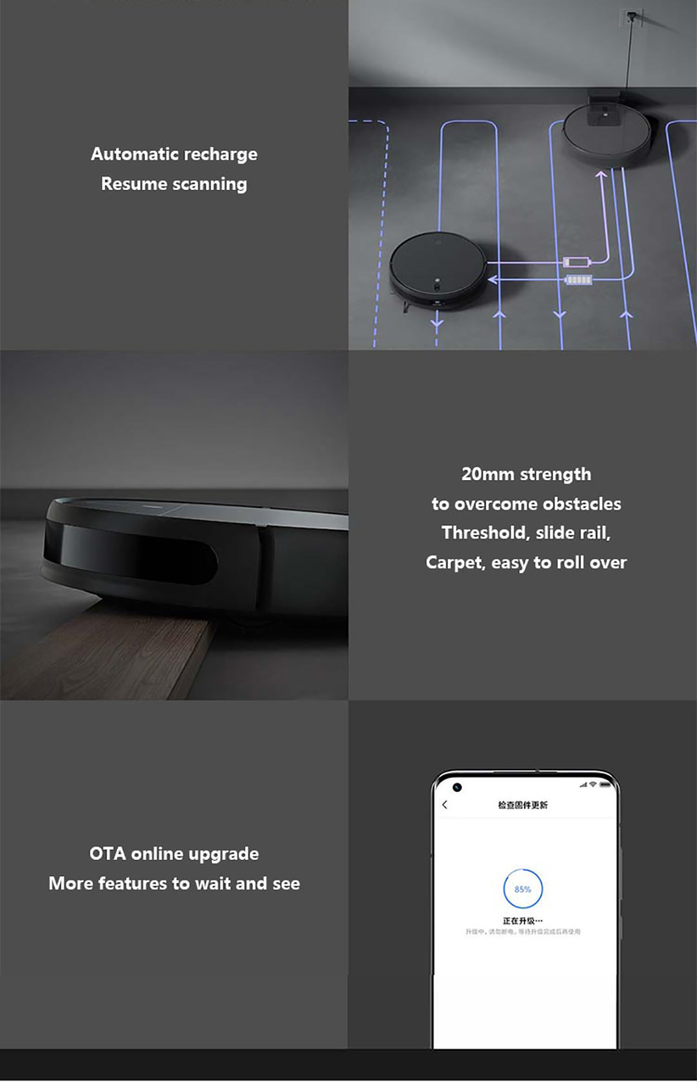 Xiaomi Mijia 1T Robot Vacuum Cleaner Visual Dynamic Navigation 3000pa Suction 3D Obstacle Avoidance 5200mAh Battery 180min Running Time APP Control - Black
