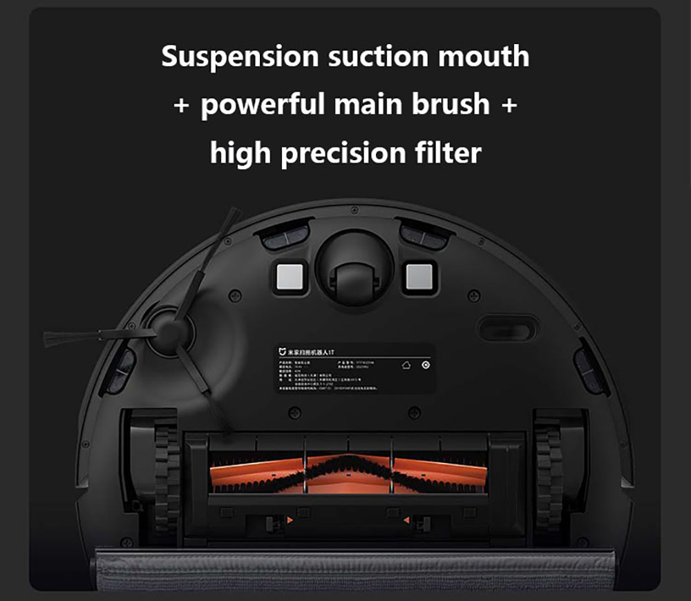 Xiaomi Mijia 1T Robot Vacuum Cleaner Visual Dynamic Navigation 3000pa Suction 3D Obstacle Avoidance 5200mAh Battery 180min Running Time APP Control - Black