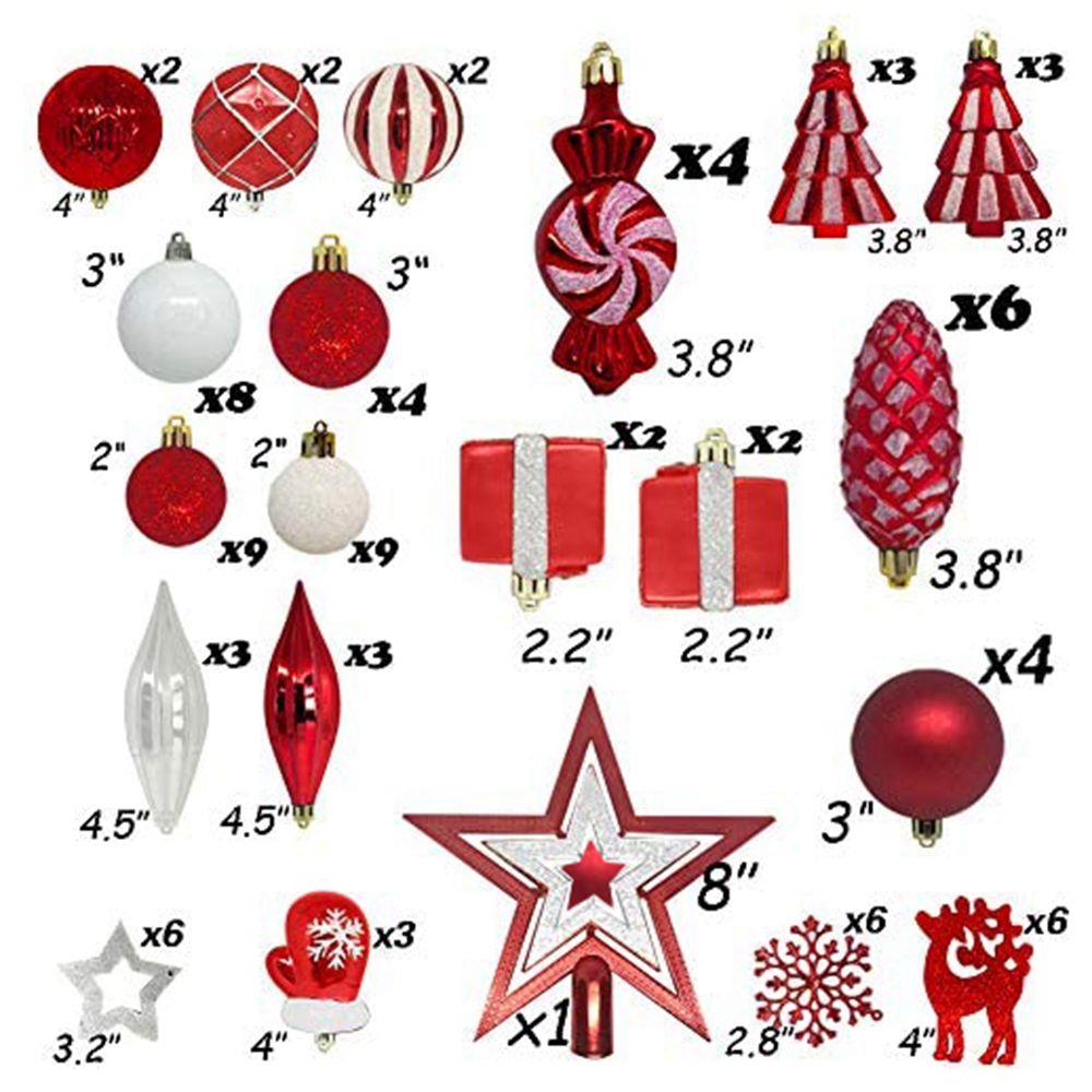 88 Pieces Shatterproof New Year Christmas Family Wedding Party Decoration Balls - Red