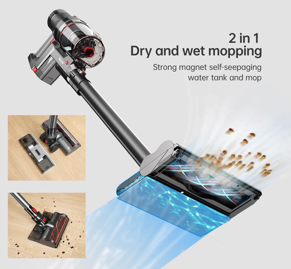 Proscenic P11 Handheld Cordless Vacuum Cleaner 2 in 1 Vacuuming Mopping 25KPa Suction Removable Water Tank 50min Running Time Touch Screen Rechargeable Wall Bracket - Gray