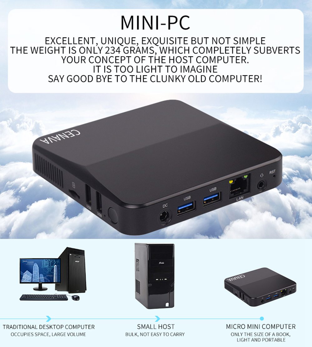 CENAVA P3T Windows 10 8GB/256GB Intel J4115 4K Mini PC Intel HD Graphics 600 2.4G/5G WiFi Gigabit LAN HDMI