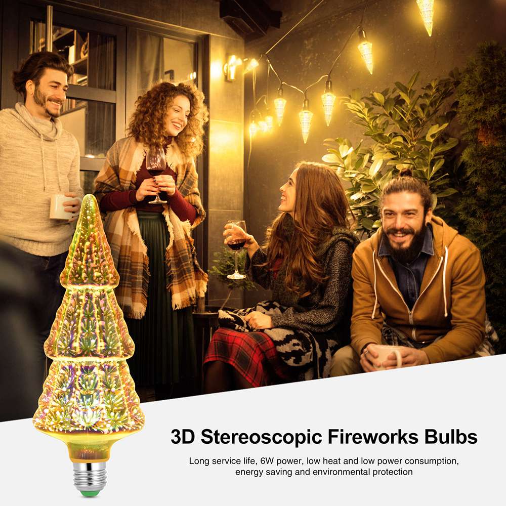 Karácsonyfa alakú 3D tűzijáték LED izzó 6W teljesítmény karácsonyra, család, bár, kávézó, esküvői dekoráció - színes