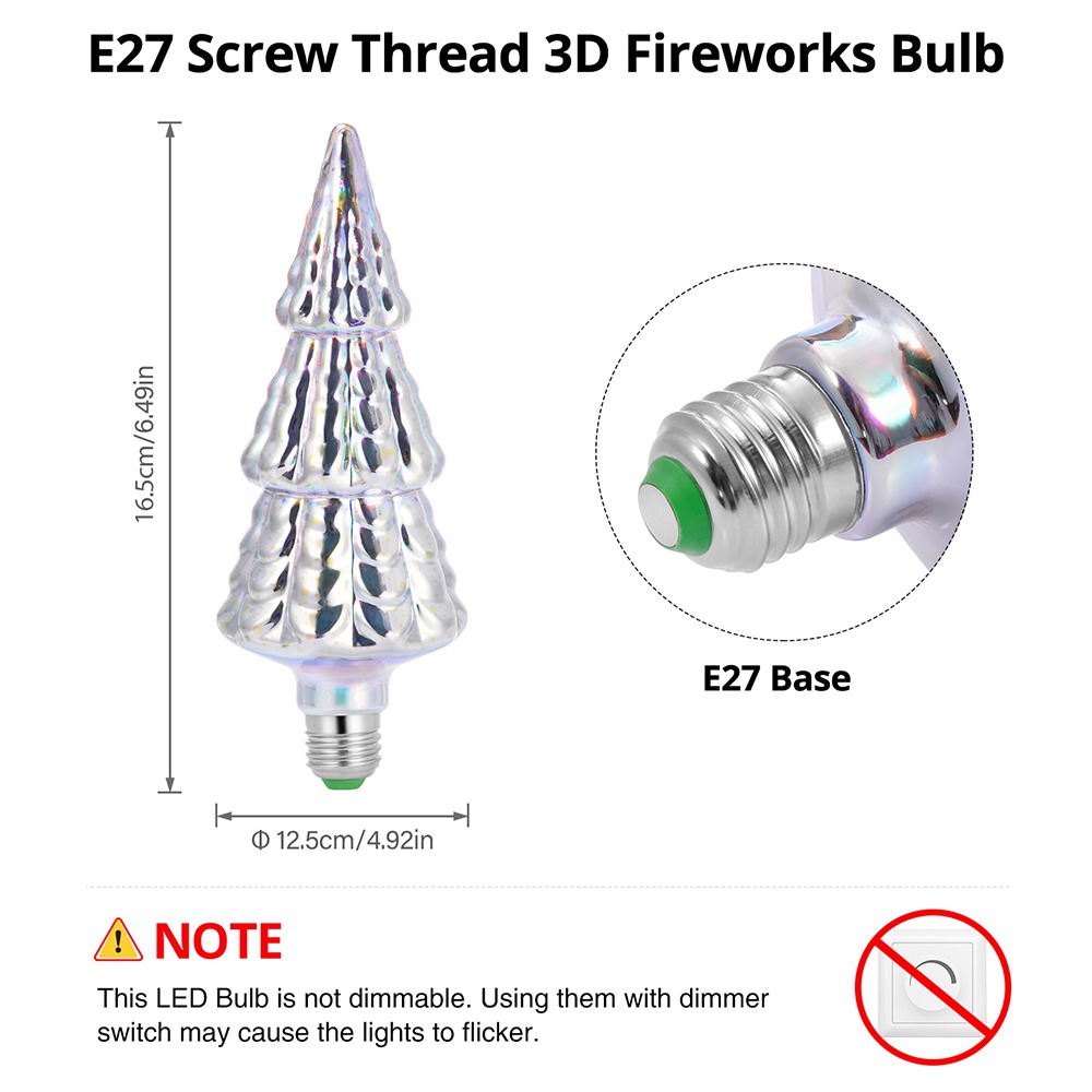 Christmas Tree Shape 3D Firework LED Bulb 6W Power para o Natal, Família, Bar, Café, Decoração de Casamento - Colorido