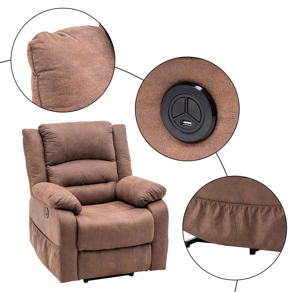 Electric Lift Cloth Massage Chair Adjustable Angle With Armrests Comfortable Soft and Easy to Clean For Reading Resting Watching TV - Brown