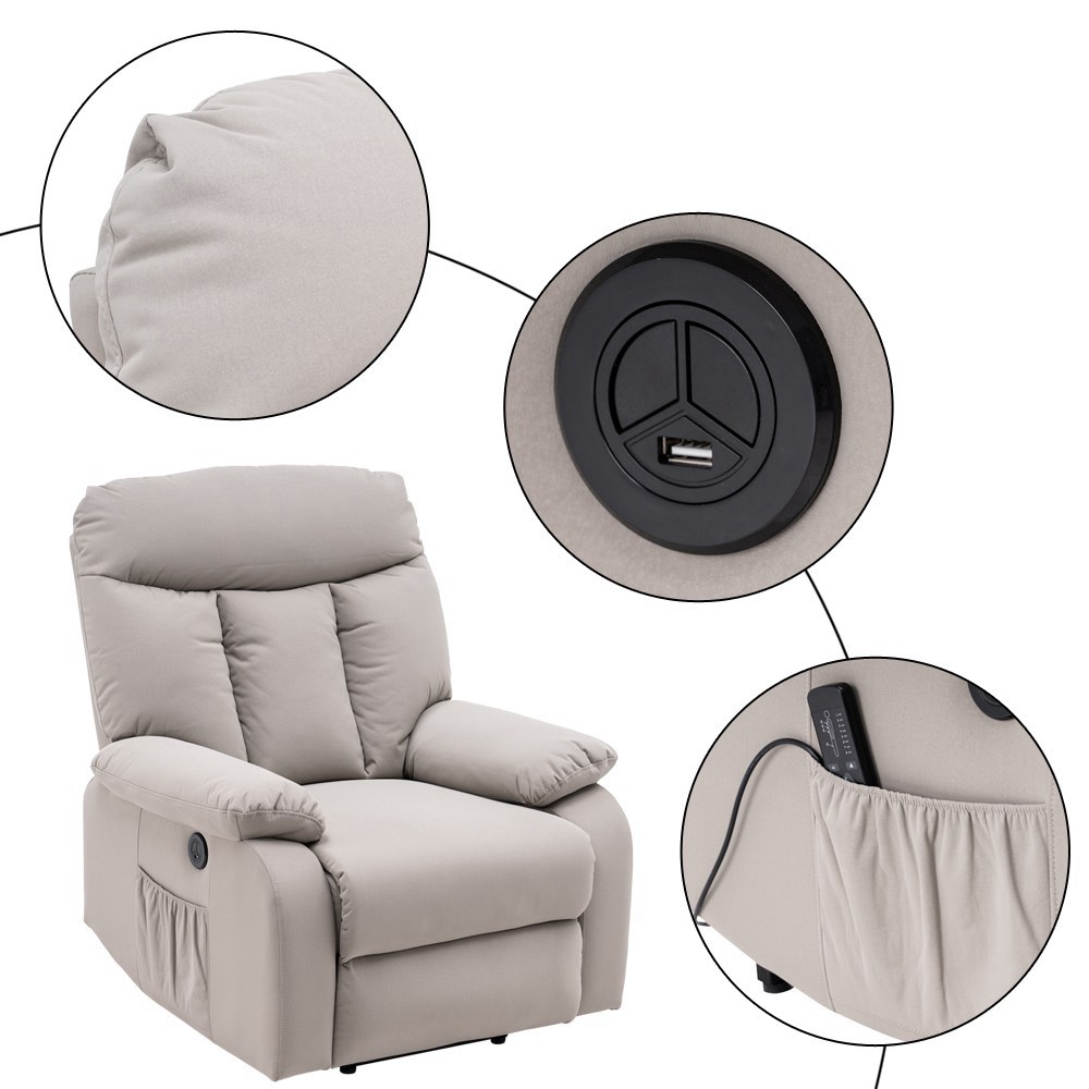 Electric Lift Cloth Massage Chair Adjustable Angle With Armrests Comfortable Soft and Easy to Clean For Reading Resting Watching TV - Silver