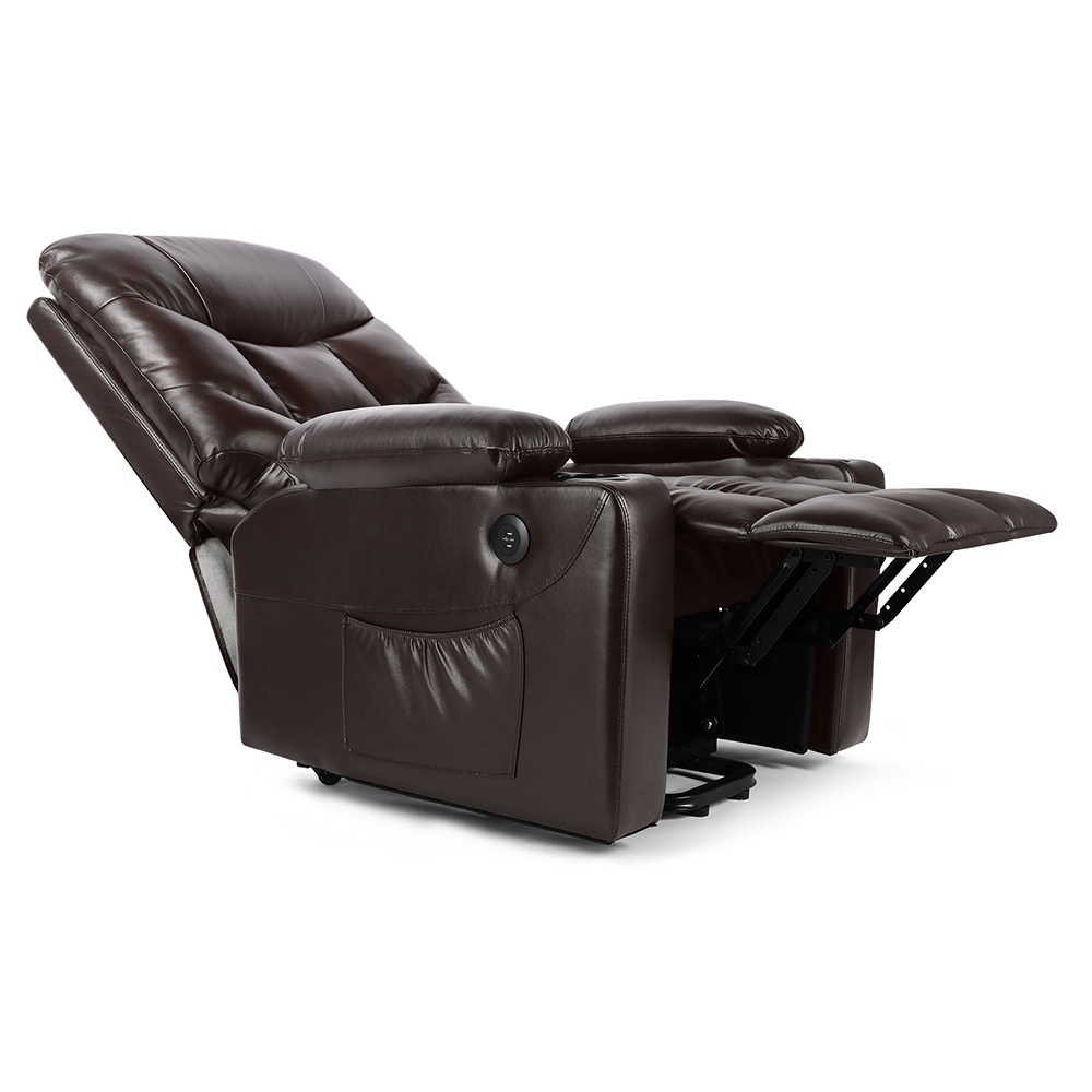 Electric Lift Leather Multifunction Massage Recliner Waist Heating Water and Pollution Resistant For Reading Resting Watching TV - Brown