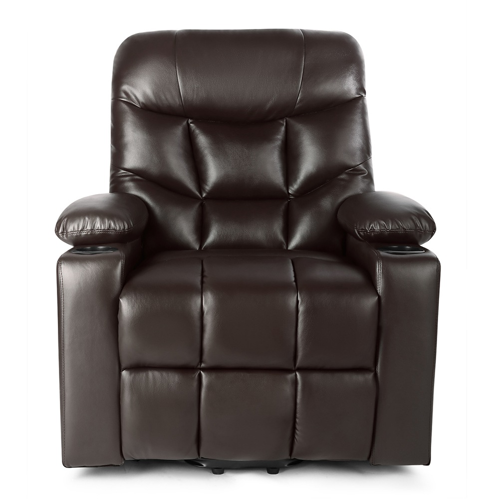 Electric Lift Leather Multifunction Massage Recliner Waist Heating Water and Pollution Resistant For Reading Resting Watching TV - Brown