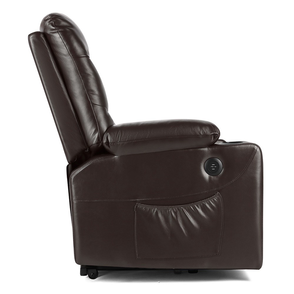 Electric Lift Leather Multifunction Massage Recliner Waist Heating Water and Pollution Resistant For Reading Resting Watching TV - Brown