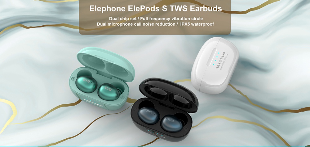 Elephone Elepods S TWS Bluetooth 5.0 Earphones Noise Cancelling Mic Low Latency Gaming Earbus - Green