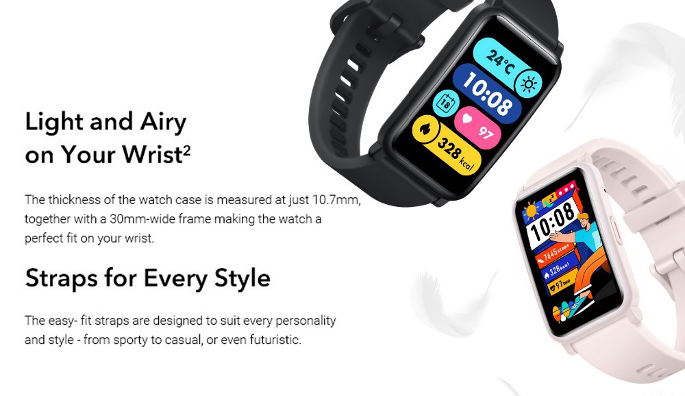 HUAWEI Honor ES Smartwatch 1.64 "AMOLED Dokunmatik Ekran 95 Spor Modu Monitörü Kan Oksijen Nabız Basıncı Bluetooth 5.1 5ATM Su Geçirmez - Beyaz