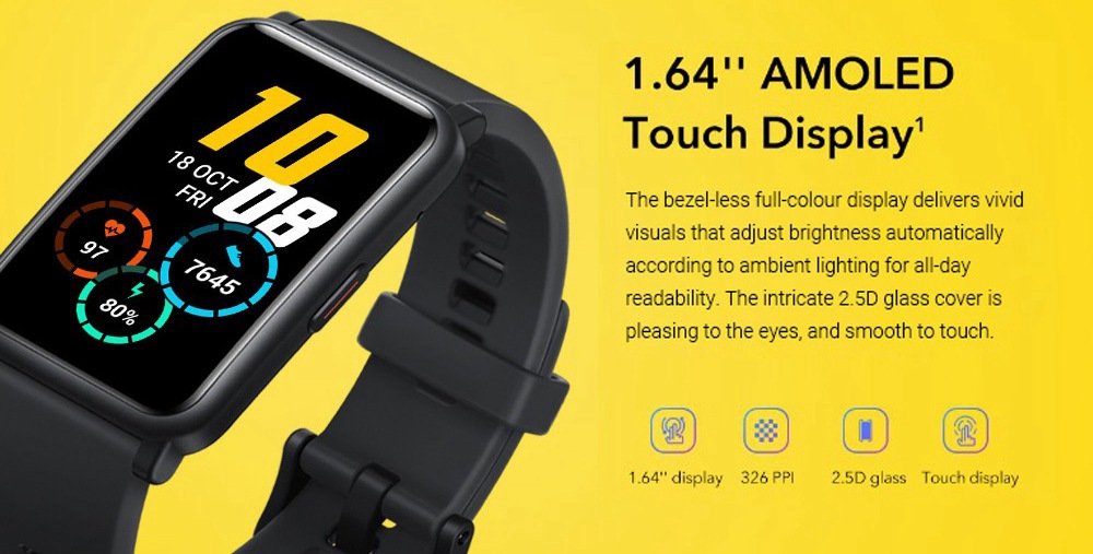 HUAWEI Honor ES Smartwatch 1.64 "Touch screen AMOLED 95 Modalità sportive Monitoraggio ossigeno sanguigno Frequenza cardiaca Pressione Bluetooth 5.1 5 ATM Impermeabile - Bianco