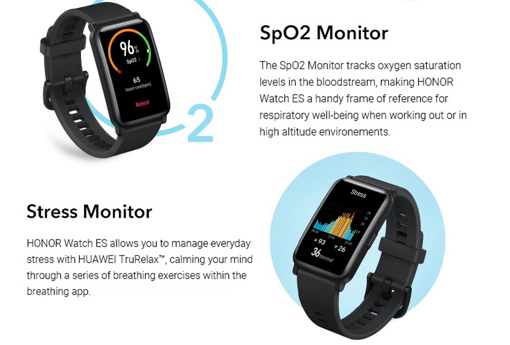 HUAWEI Honor ES Smartwatch 1.64 "Touch screen AMOLED 95 Modalità sportive Monitoraggio ossigeno sanguigno Frequenza cardiaca Pressione Bluetooth 5.1 5 ATM Impermeabile - Bianco