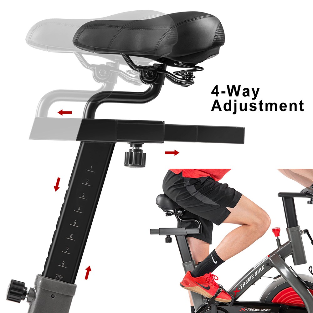 Merax Indoor Cycling Bike with 4-Way Adjustable Handle & Seat Home Fitness Stationary Cycling Machine Aerobic Portable Cardio Exercise Spinning Bike with 13KG Flywheel LCD display - Black Red