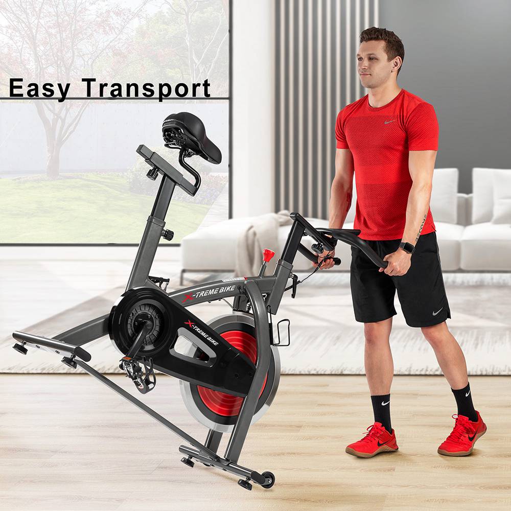 Merax Indoor Cycling Bike with 4-Way Adjustable Handle & Seat Home Fitness Stationary Cycling Machine Aerobic Portable Cardio Exercise Spinning Bike with 13KG Flywheel LCD display - Black Red