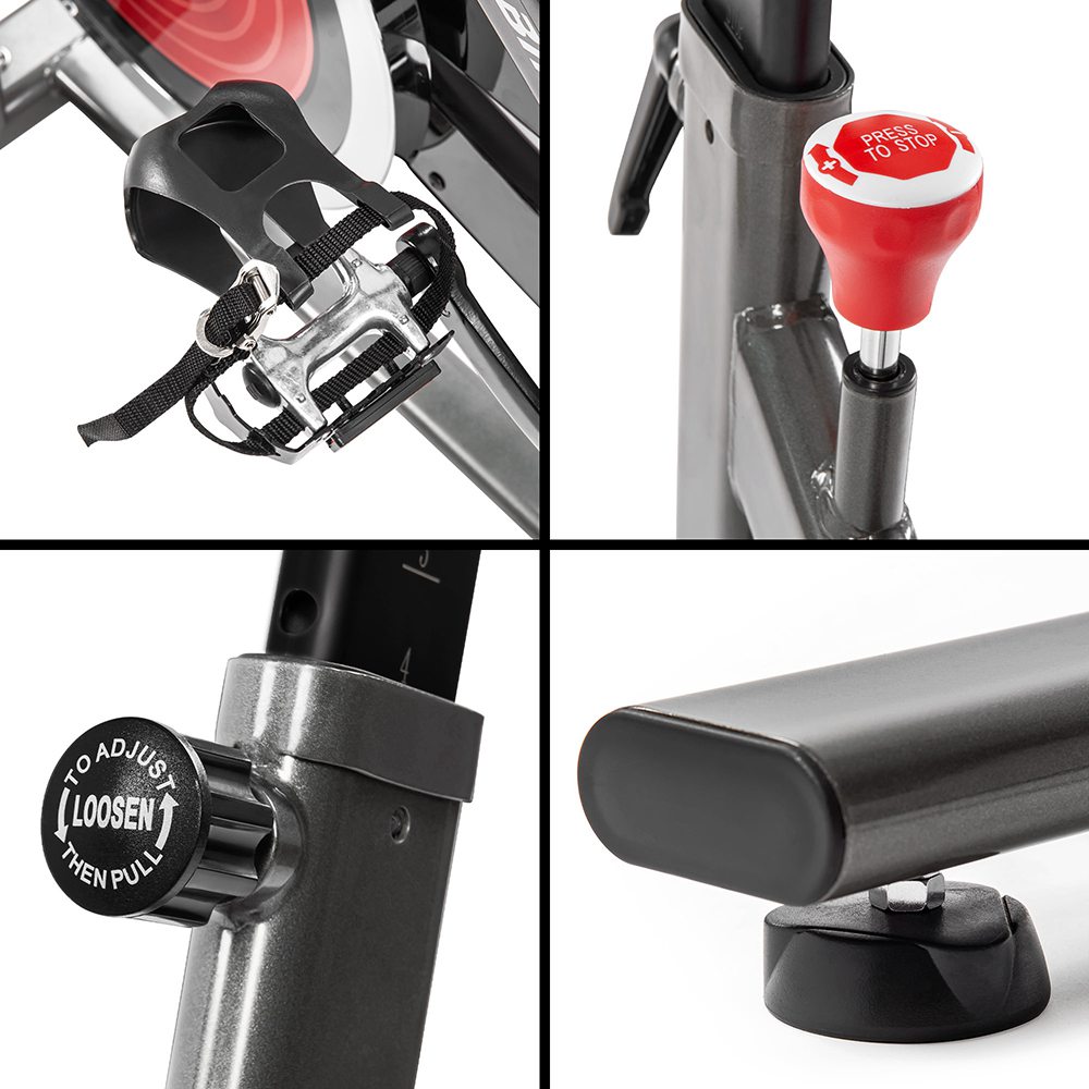 Merax Indoor Cycling Bike with 4-Way Adjustable Handle & Seat Home Fitness Stationary Cycling Machine Aerobic Portable Cardio Exercise Spinning Bike with 13KG Flywheel LCD display - Black Red