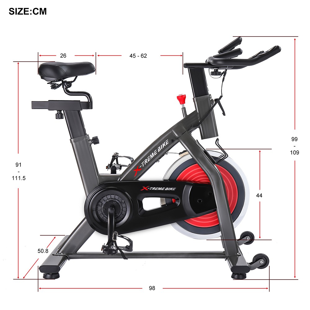 Merax Indoor Cycling Bike with 4-Way Adjustable Handle & Seat Home Fitness Stationary Cycling Machine Aerobic Portable Cardio Exercise Spinning Bike with 13KG Flywheel LCD display - Black Red