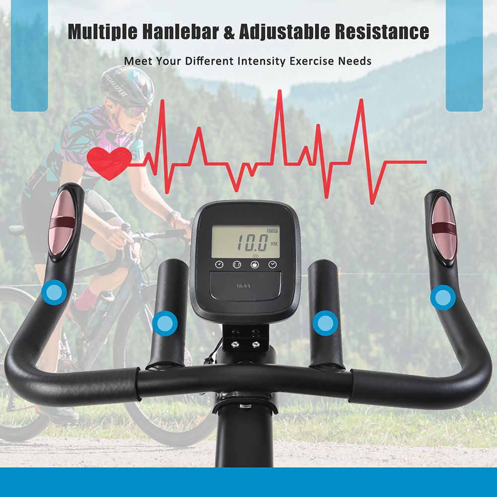 Merax Indoor Cycling Bike with 4-Way Adjustable Handle & Seat Home Fitness Stationary Cycling Machine Aerobic Portable Cardio Exercise Spinning Bike with 13KG Flywheel LCD display - Black Red