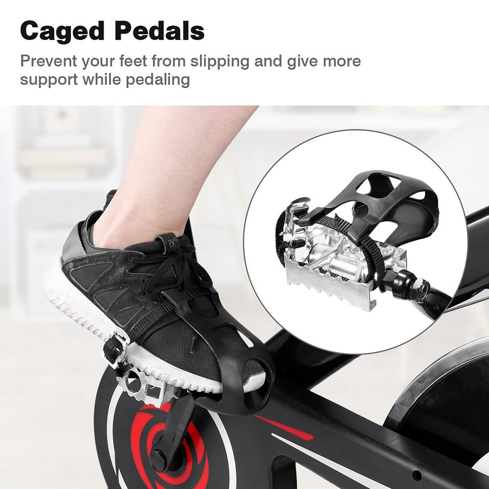 Bicicleta de ciclismo indoor com assento e alça ajustável de 4 direções, bicicleta aeróbica portátil estacionária de ginástica doméstica - vermelha preta