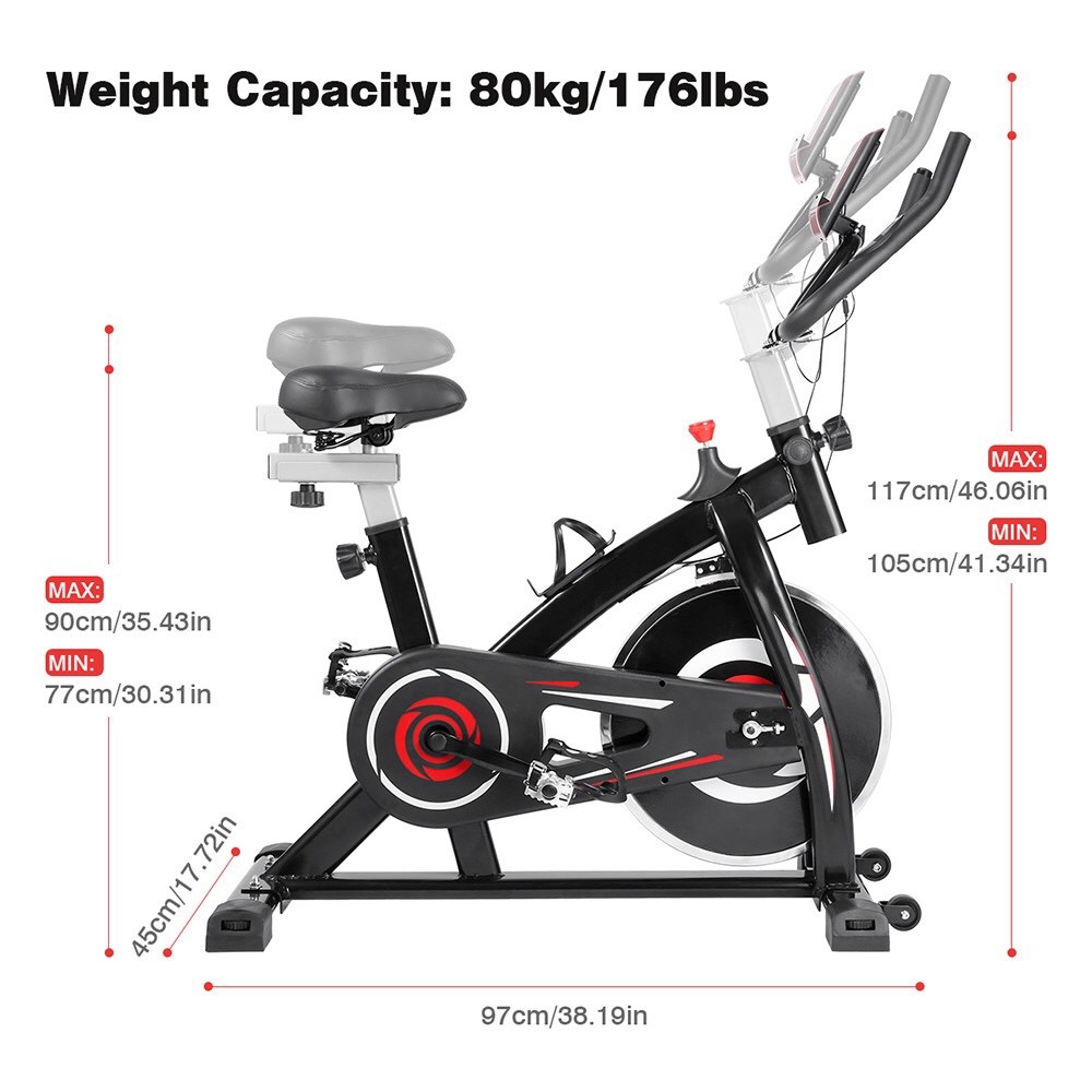 دراجة هوائية داخلية مع مقبض ومقعد قابل للتعديل في 4 اتجاهات ، دراجة هوائية محمولة ثابتة للياقة البدنية - أحمر أسود