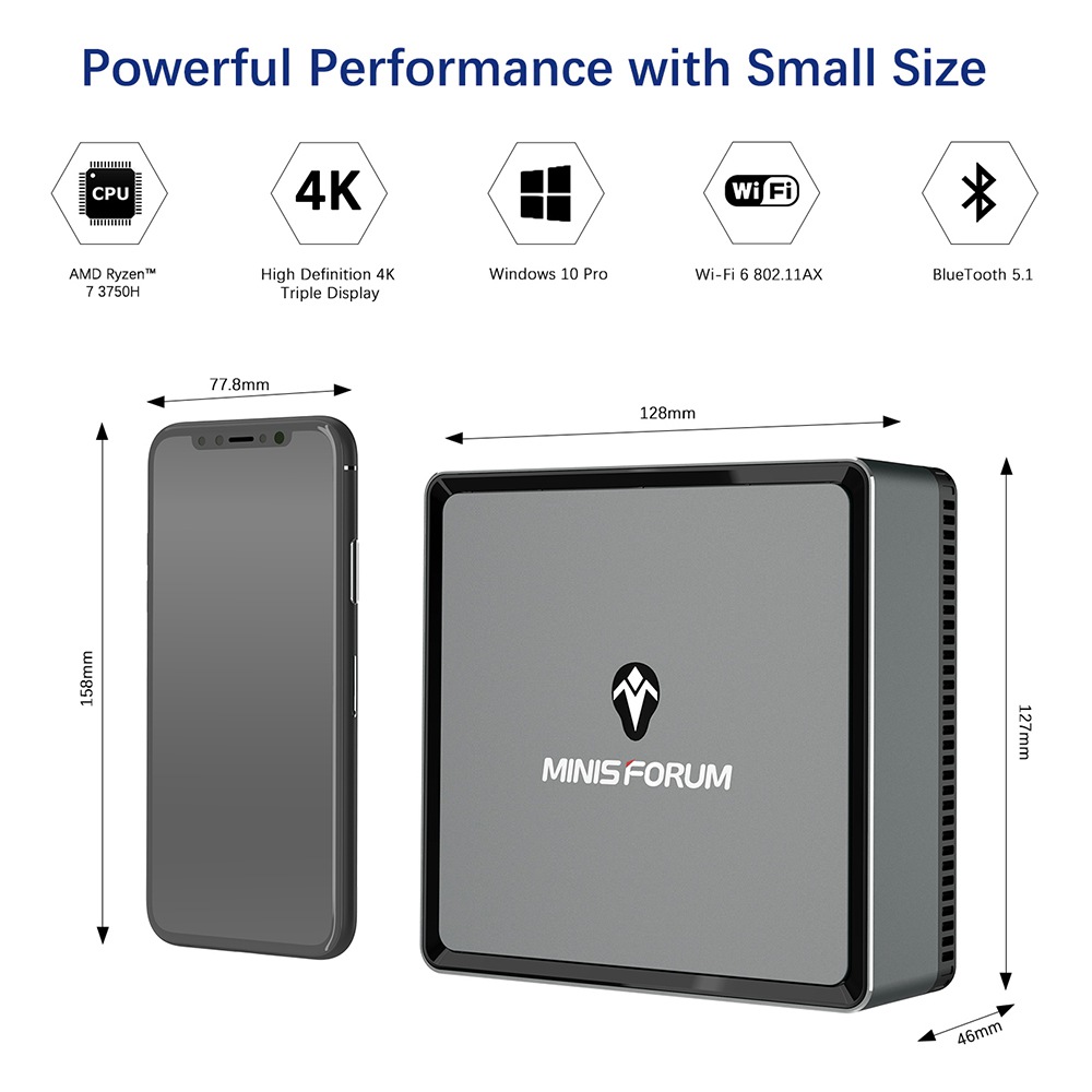 MINISFORUM UM700 MINI PC 8GB DDR4 256GB SSD AMD Ryzen7 3750H Quad Core Radeon Vega 10 Graphics HDMI DP RJ45*2