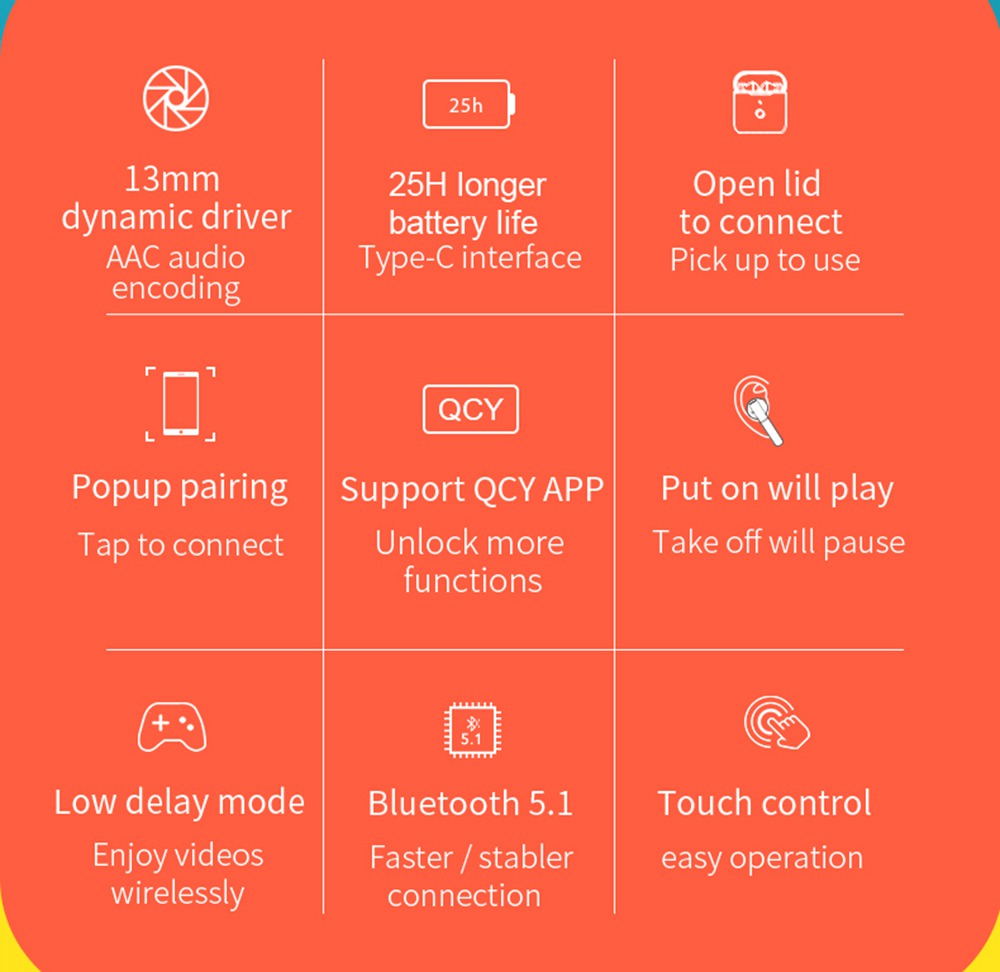 QCY T8 Bluetooth 5.0 TWS Gaming Earphones AAC SBC Type C APP Control Pop Up Pairing Voice Assistant