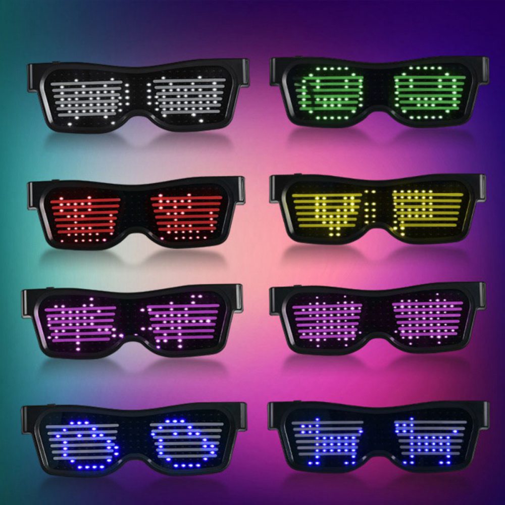 SL-004 Rechargeable Impact Resistant LED Light Emitting Bluetooth Glasses 200 Lamp Beads APP Control Support Multiple Language Editing Used for Halloween, Electronic Music, Disco, Bar - Black Frame Four Colors