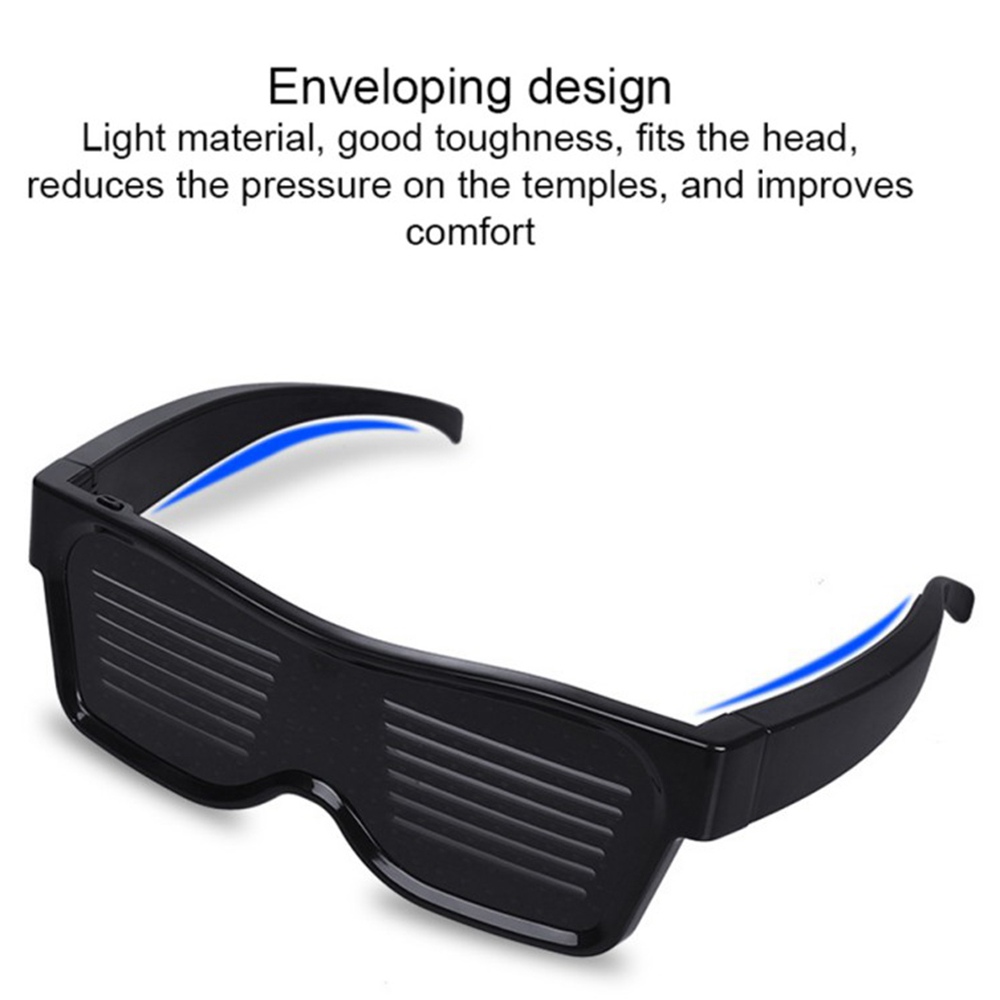 SL-004 Rechargeable Impact Resistant LED Light Emitting Bluetooth Glasses 200 Lamp Beads APP Control Support Multiple Language Editing Used for Halloween, Electronic Music, Disco, Bar - Black Frame Four Colors