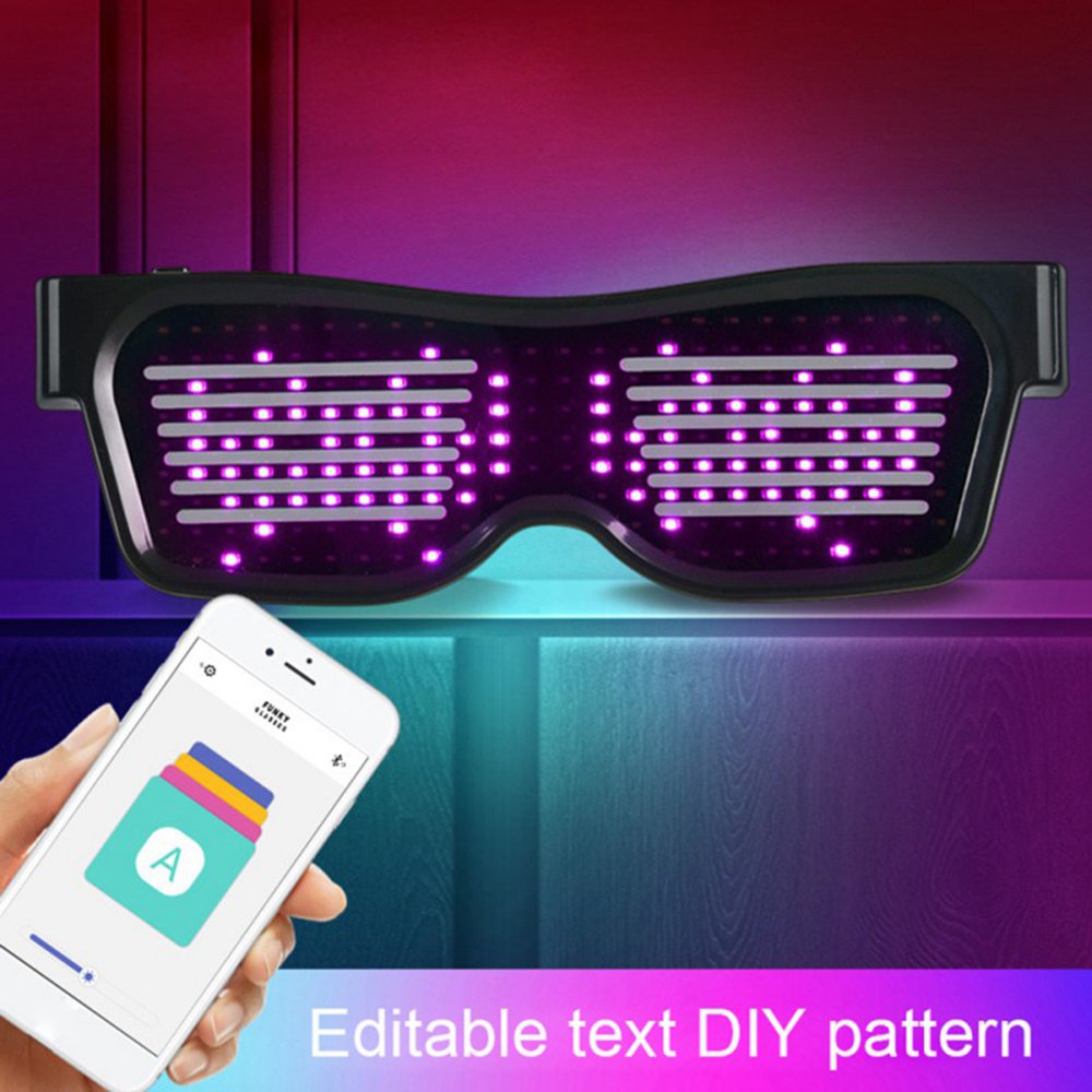 SL-004 Rechargeable Impact Resistant LED Light Emitting Bluetooth Glasses 200 Lamp Beads APP Control Support Multiple Language Editing Used for Halloween, Electronic Music, Disco, Bar - Black Frame Four Colors