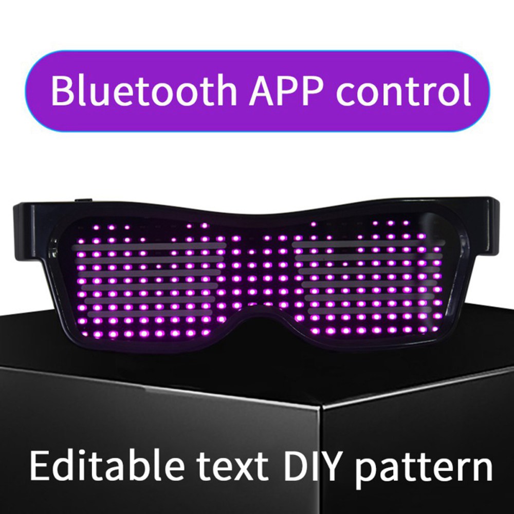 SL-004 Rechargeable Impact Resistant LED Light Emitting Bluetooth Glasses 200 Lamp Beads APP Control Support Multiple Language Editing Used for Halloween, Electronic Music, Disco, Bar - Black Frame Four Colors