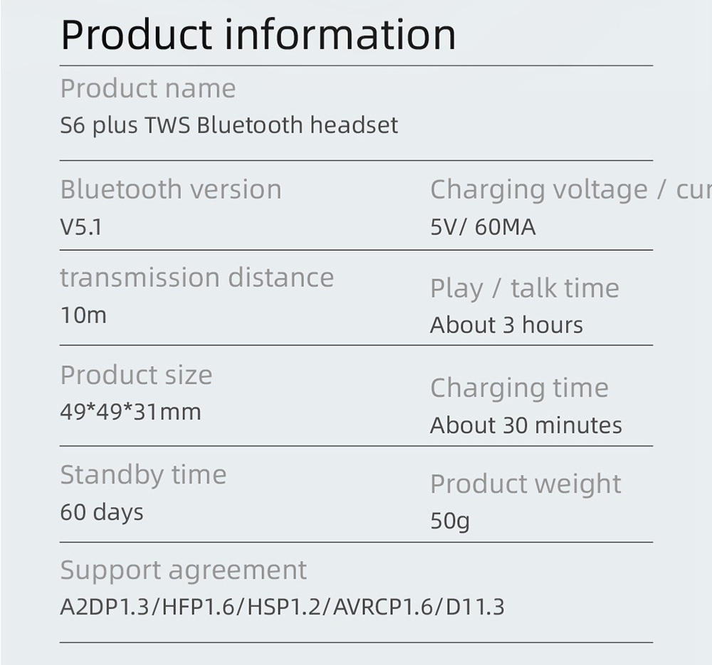 S6 Plus Bluetooth 5.1 TWS Earphones With LED Display JIELI 6963 - Purple