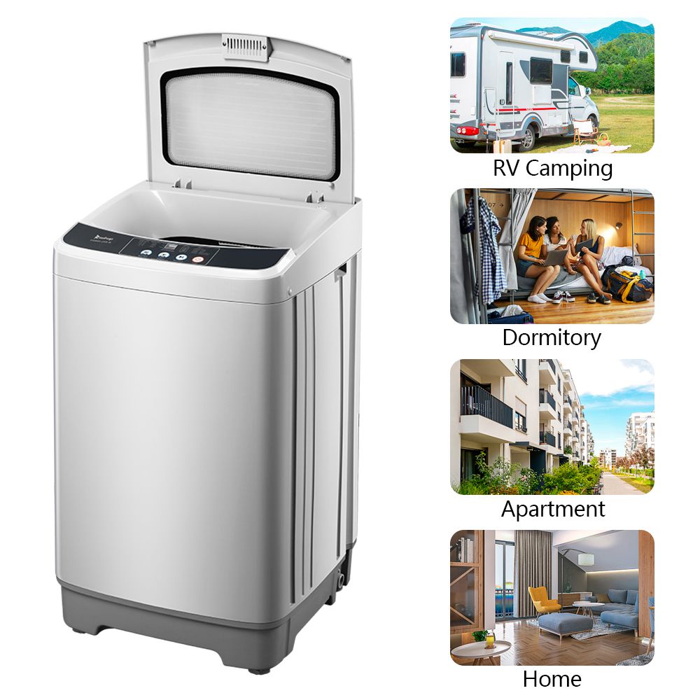 ZOKOP XQB60-ZK6 Portable Automatic Drum Washing Machine 10 Programs 8 Water Levels Multi-function Control Panel LED Display Intelligent Delay Cleaning Function With Drain Pump - Gray
