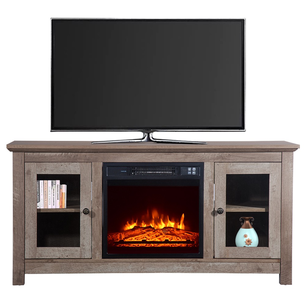 ZOKOP SF03-18G HA114-51 51 Inch Log TV Cabinet + 18 Inch Fireplace 1400W Power Adjustable Heat Dual Mode Remote Control - Black