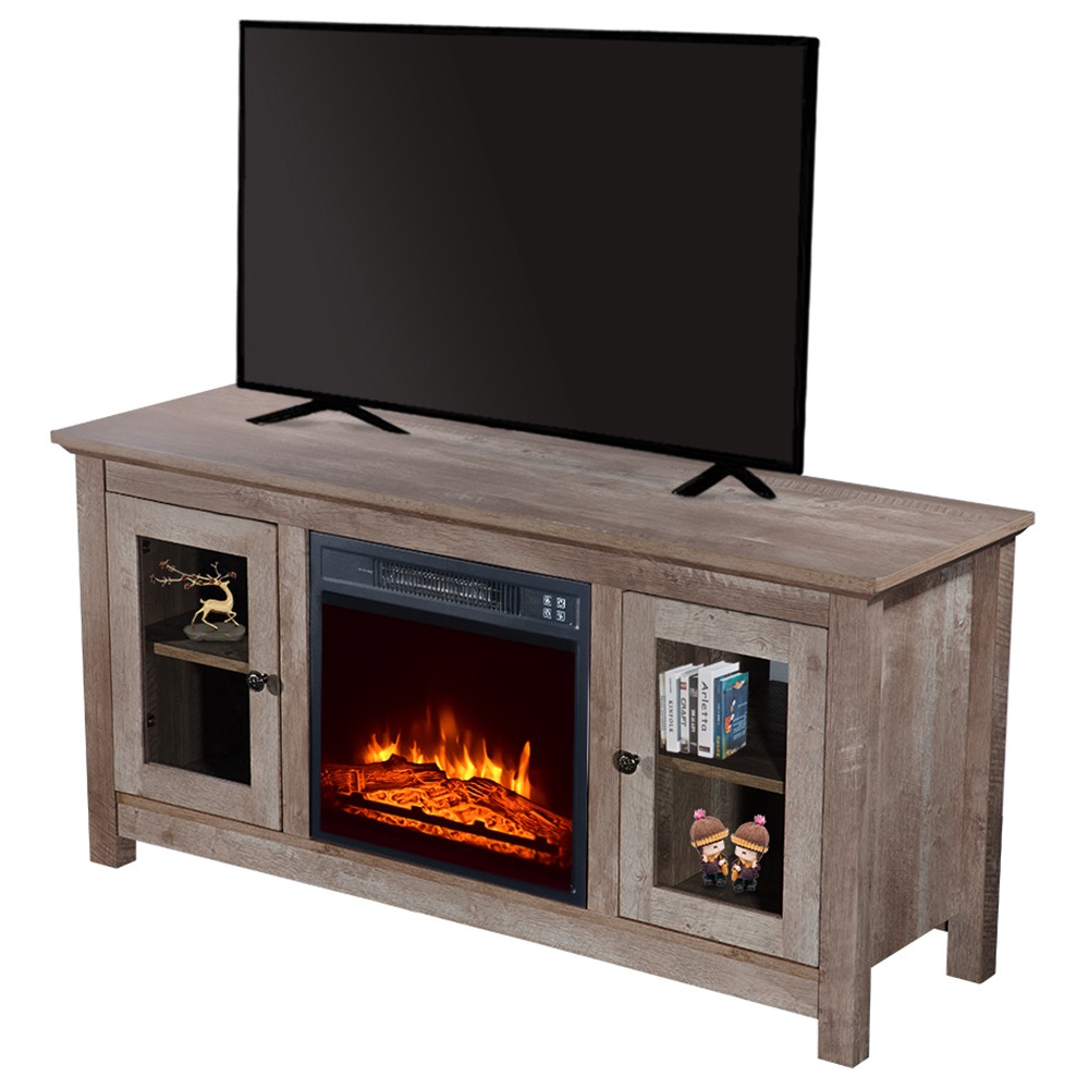 ZOKOP SF03-18G HA114-51 51 Inch Log TV Cabinet + 18 Inch Fireplace 1400W Power Adjustable Heat Dual Mode Remote Control - Black