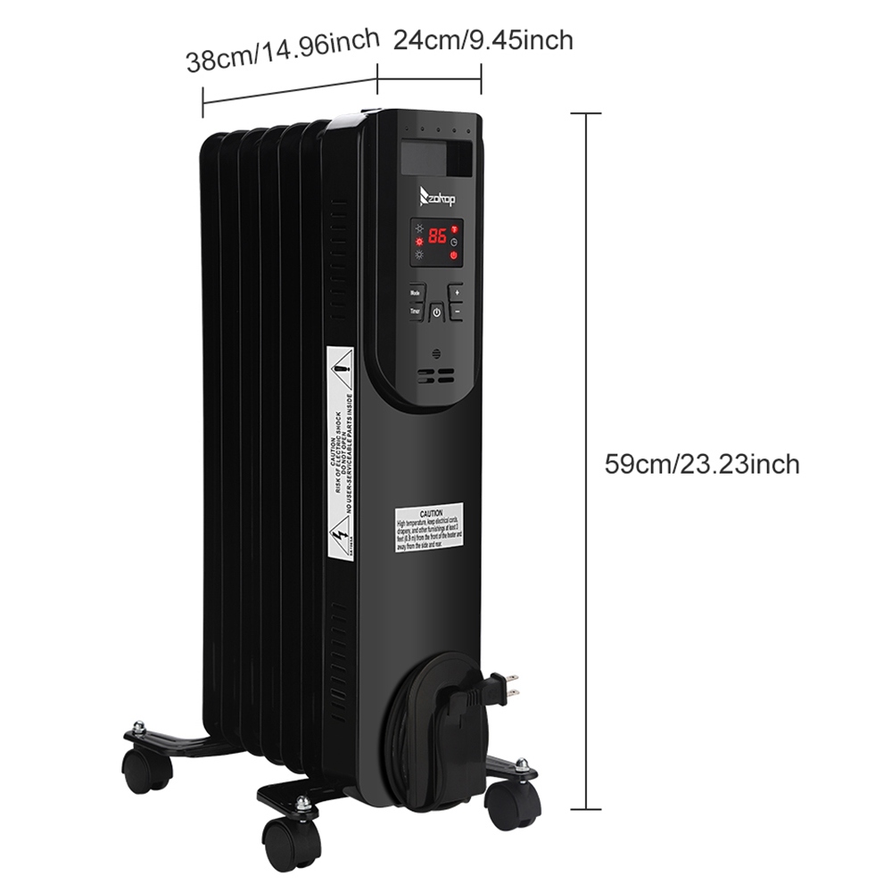 ZOKOP SH-36-7 Portable Electric Heater 1500w Power Three Heating Modes Adjustable Temperature LED Display Remote Control With Wheels - Black