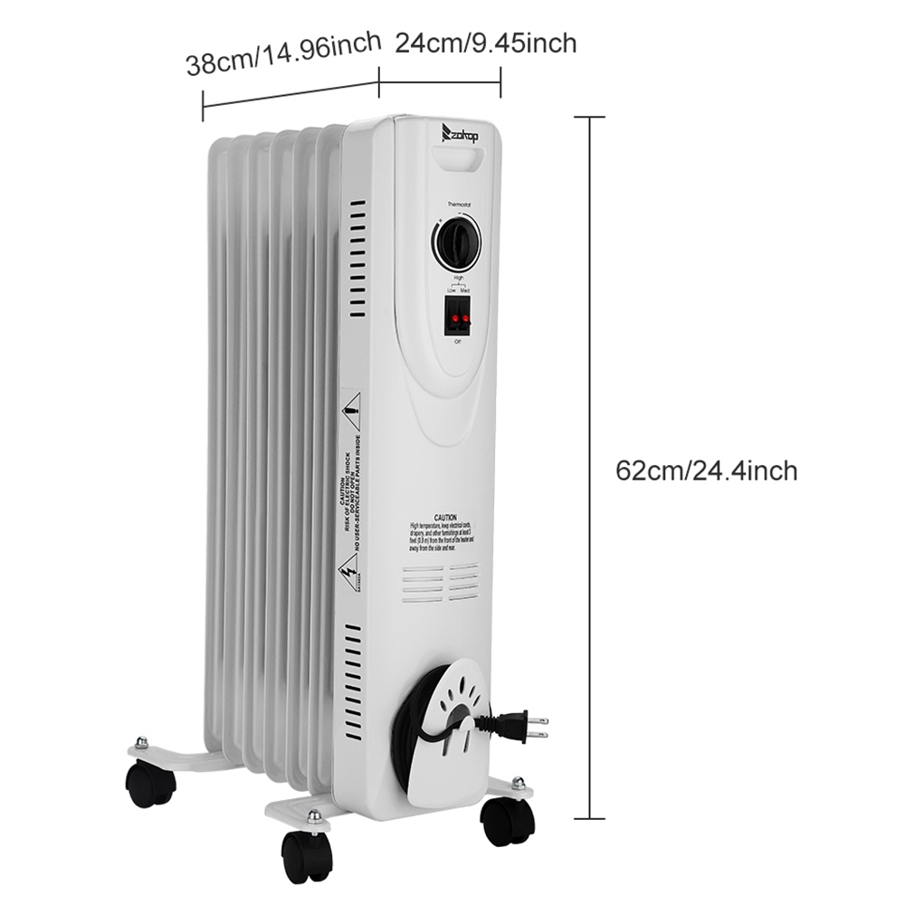 ZOKOP SH-36-7 Portable Electric Heater 1500w Power Three Heating Modes Adjustable Temperature LED Display Remote Control With Wheels - White