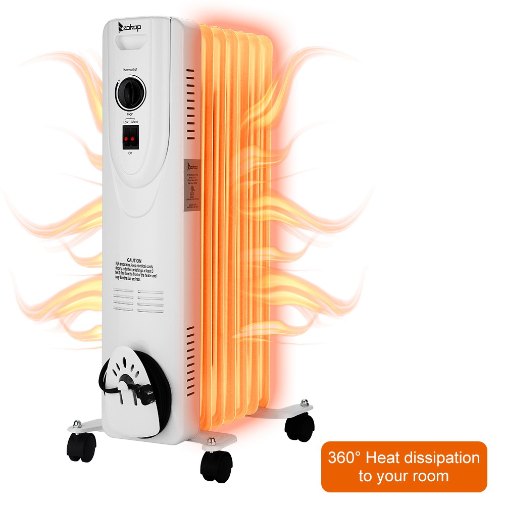 ZOKOP SH-36-7 Portable Electric Heater 1500w Power Three Heating Modes Adjustable Temperature LED Display Remote Control With Wheels - White