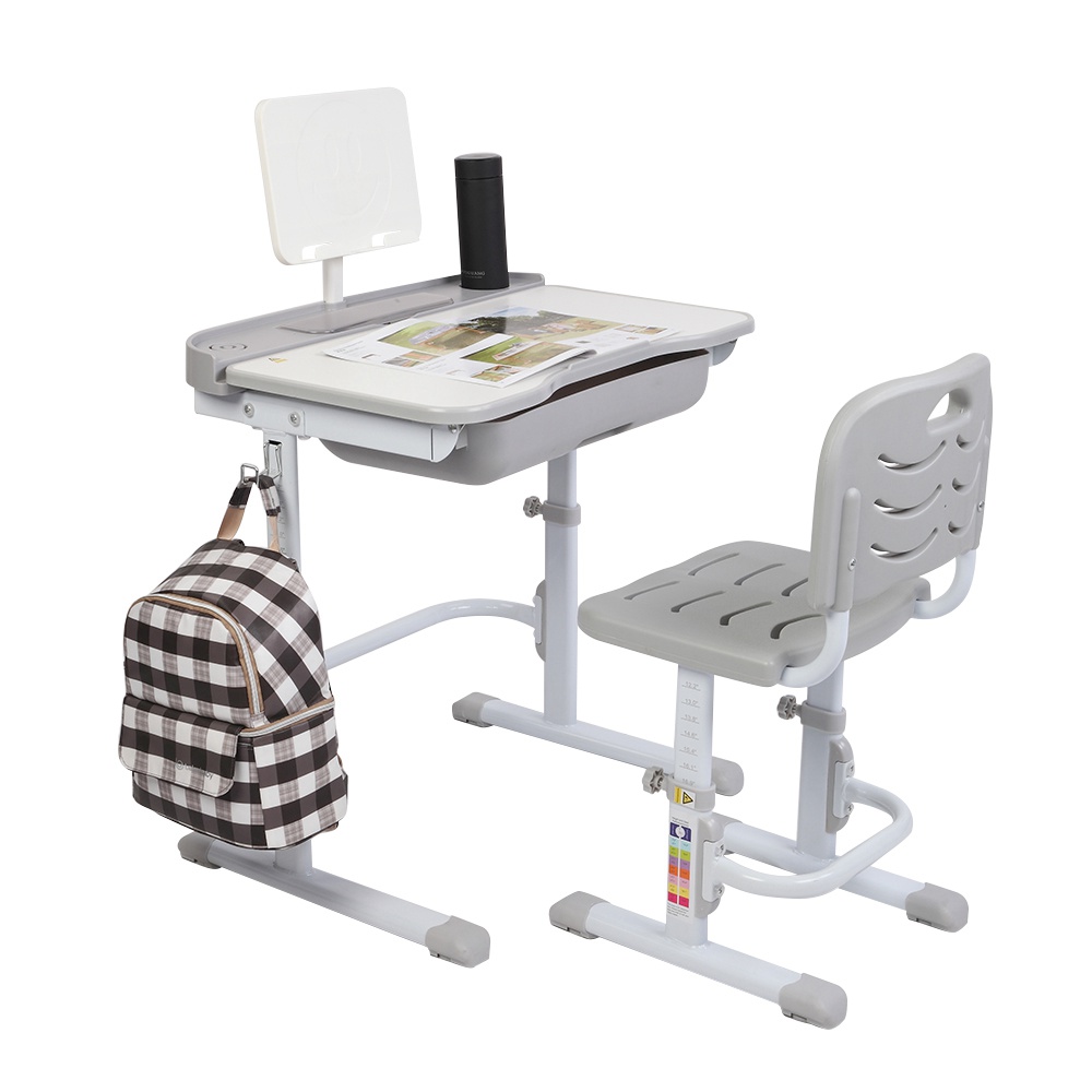 ZTGM Combinaison table et chaise antidérapante inclinable réglable en hauteur Facile à assembler et à nettoyer avec support de lecture pour que les enfants apprennent à lire - Gris