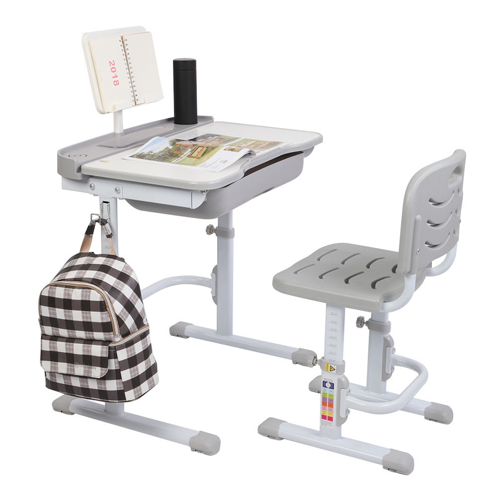 ZTGM Eğilebilir Kaymaz Masa ve Sandalye Kombinasyonu Yüksekliği Ayarlanabilir, Montajı ve Temizliği Kolay, Çocukların Okumayı Öğrenmesi İçin - Gri