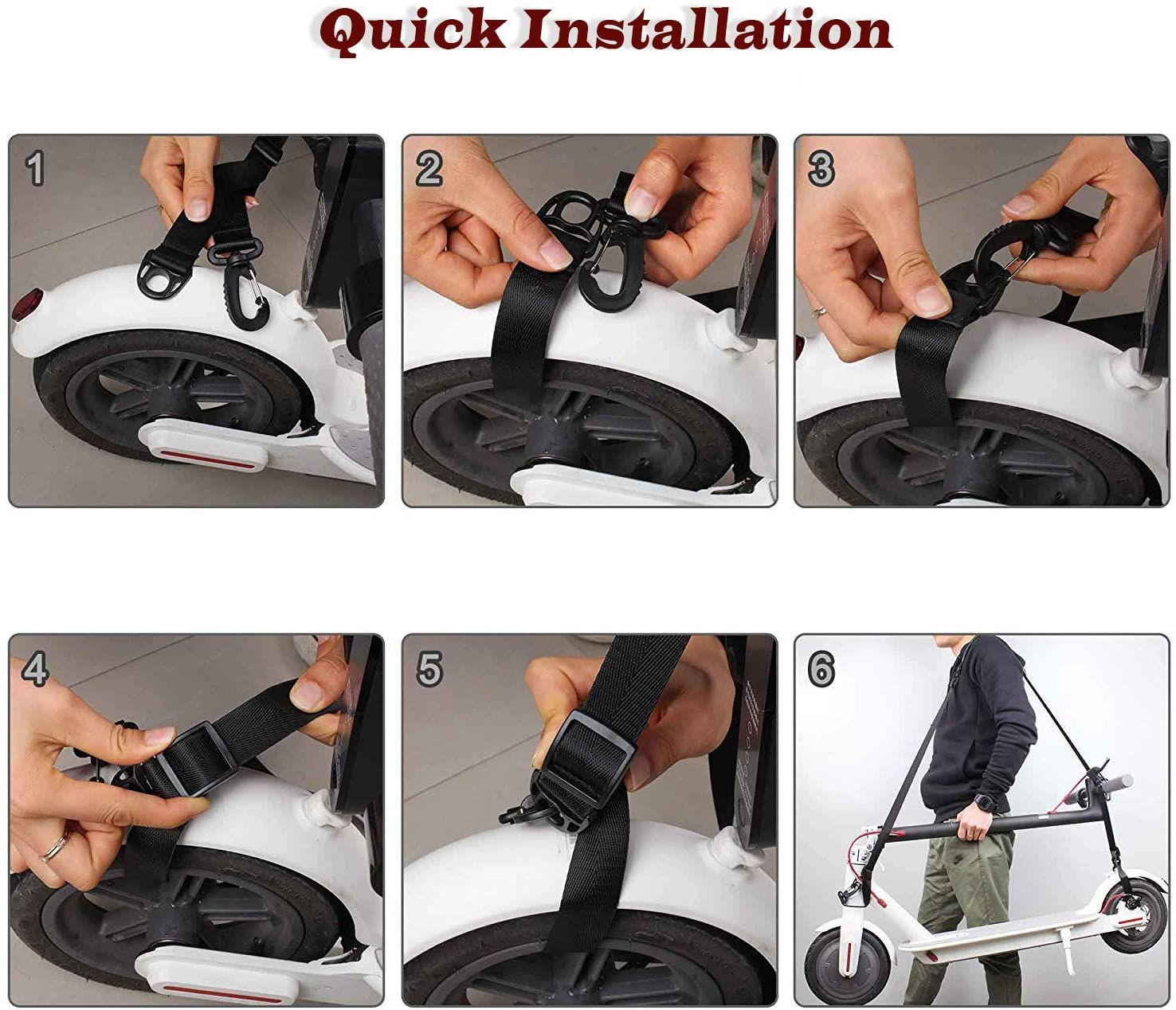 Electric Scooter Shoulder Strap Belt Hand Strap Belt Portable Transport Crossbody Bag for Kids Bicycles Folding Bike Xiaomi Mijia Segway Ninebot Electric Scooters Parts Ski Equipment - Black