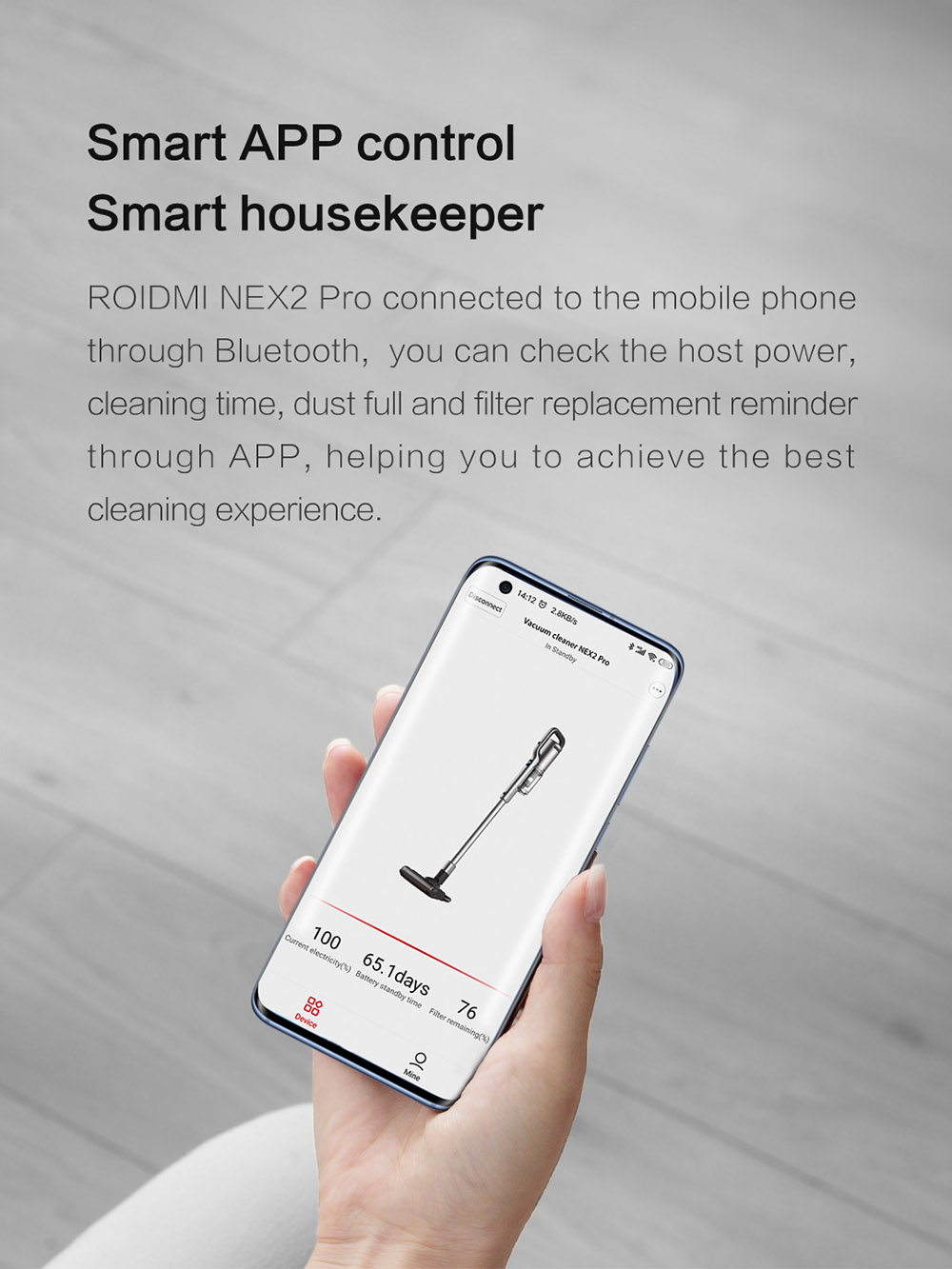 ROIDMI NEX 2 Pro Portable Smart Handheld Cordless Vacuum Cleaner  26500Pa Strong Suction 435W Motor 2500mAh Battery APP Control OLED Display From Xiaomi Youpin - Grey