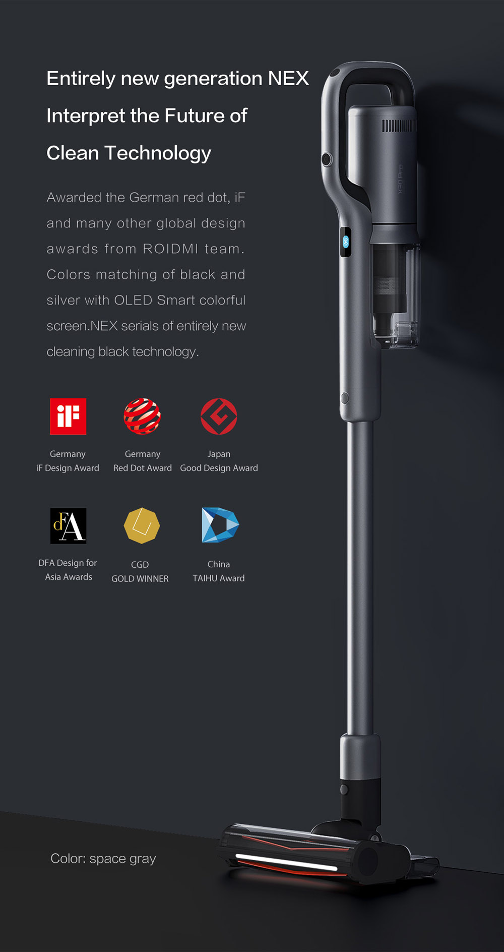 ROIDMI NEX 2 Pro Portable Wireless Handheld Vacuum Cleaner Grey