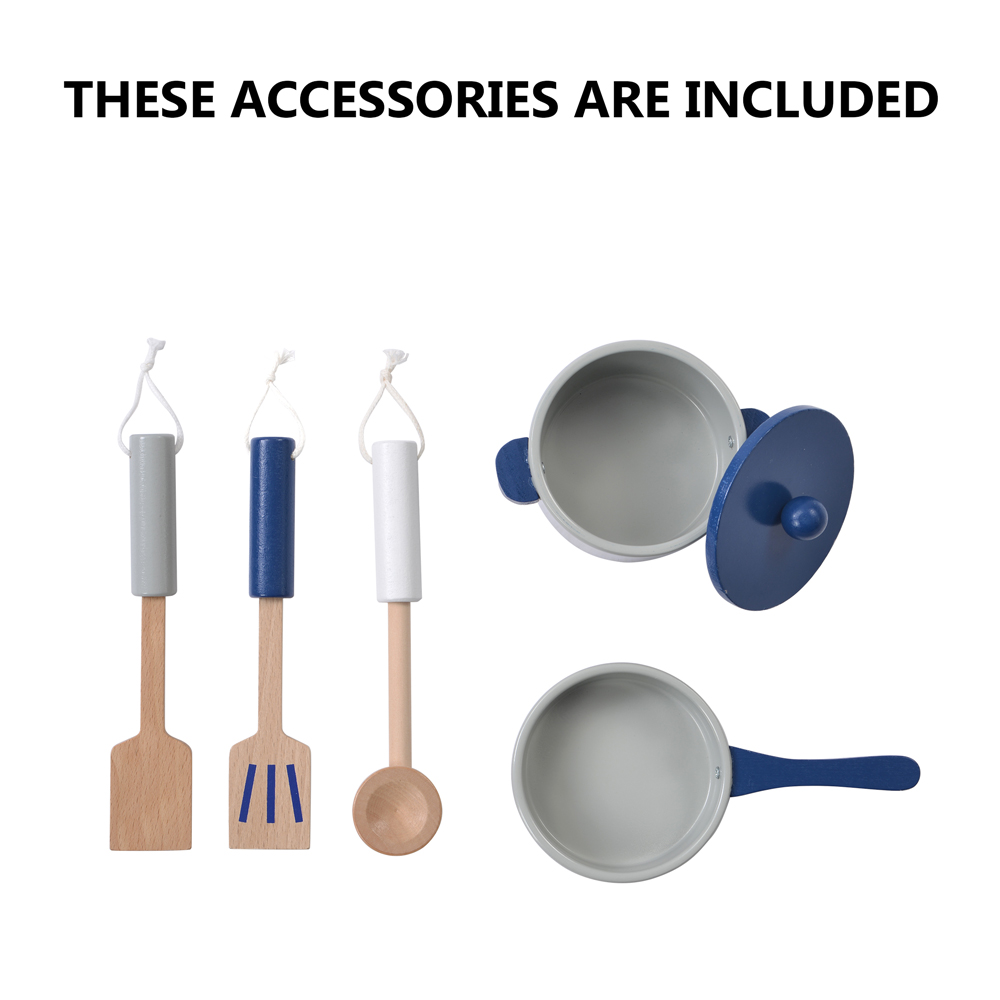 Wooden Play Kitchen Pretend Play Toy Children's Role Play Kitchen Playset - Blue