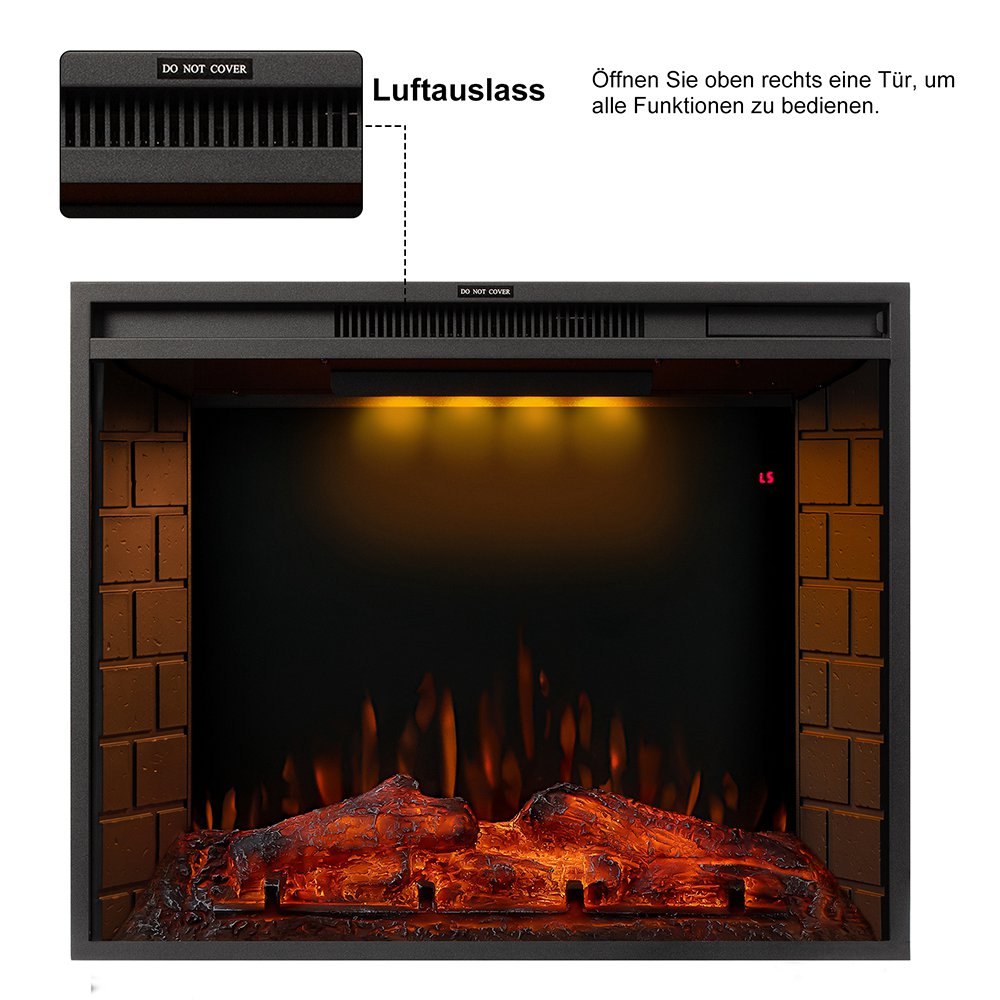 28-ιντσών ηλεκτρικό τζάκι LED φλόγα, 750 / 1500W δύο επίπεδα θέρμανσης, τηλεχειριστήριο οθόνης αφής, με χρονοδιακόπτη, λειτουργία μπορεί να χρησιμοποιηθεί μόνη της - μαύρο
