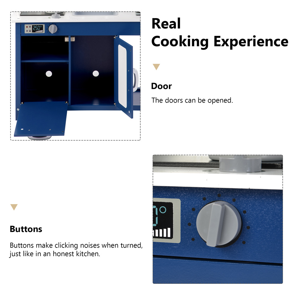 Wooden Play Kitchen Pretend Play Toy Children's Role Play Kitchen Playset - Blue