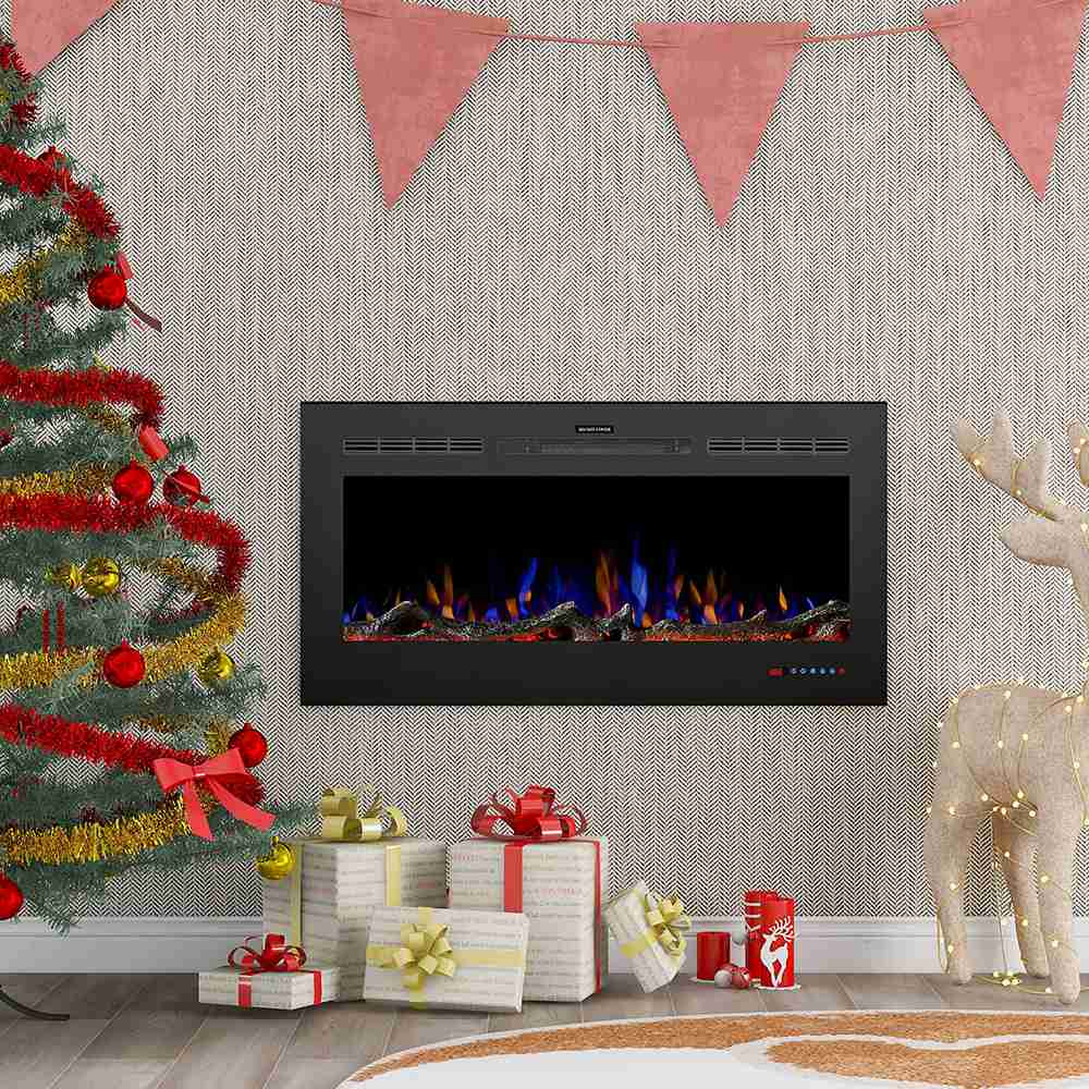 28-inch Electric Fireplace LED Flame, 750 / 1500W Two Heating Levels, Touch Screen Remote Control, With Timer, Function Can be Used Alone - Black