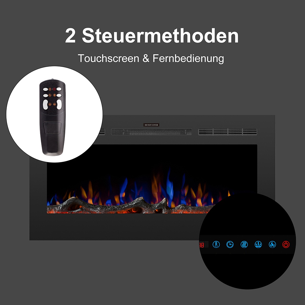 28-inch Electric Fireplace LED Flame, 750 / 1500W Two Heating Levels, Touch Screen Remote Control, With Timer, Function Can be Used Alone - Black
