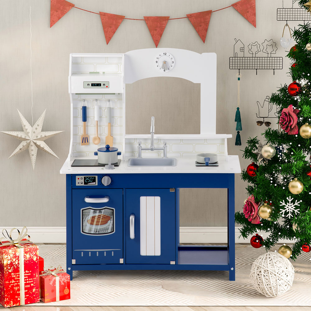 Wooden Play Kitchen Pretend Play Toy Children's Role Play Kitchen Playset - Blue